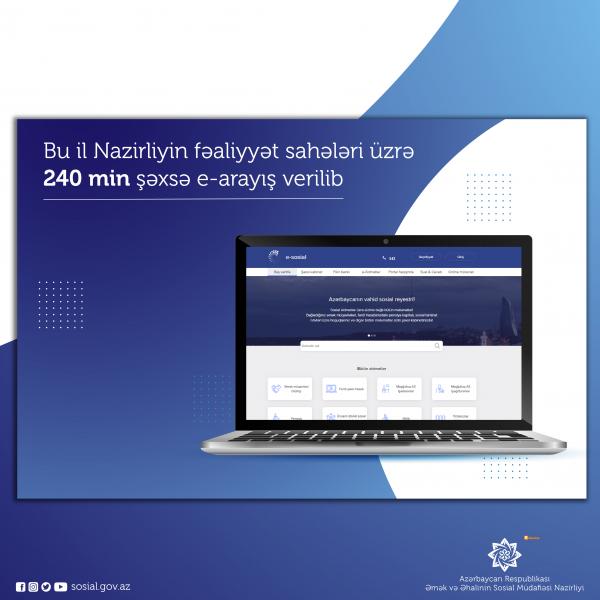 ƏƏSMN-in fəaliyyət sahələri üzrə 240 min şəxsə e-arayış verilib