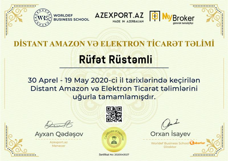 “Distant Amazon və Elektron Ticarət Təlimi”nin sertifikatları «QR kod” ilə təqdim olunub