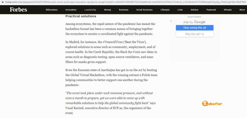 “Forbes” jurnalında Azərbaycanın ilk qlobal “virtual hackathon”dan bəhs edilib