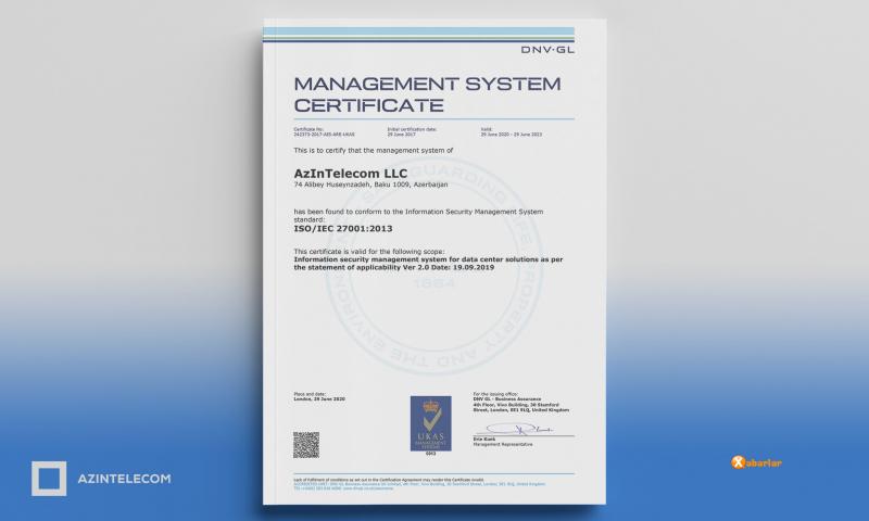 “AzInTelecom” Beynəlxalq İnformasiya Təhlükəsizliyi Standartının  etibarlılıq müddəti uzadıldı