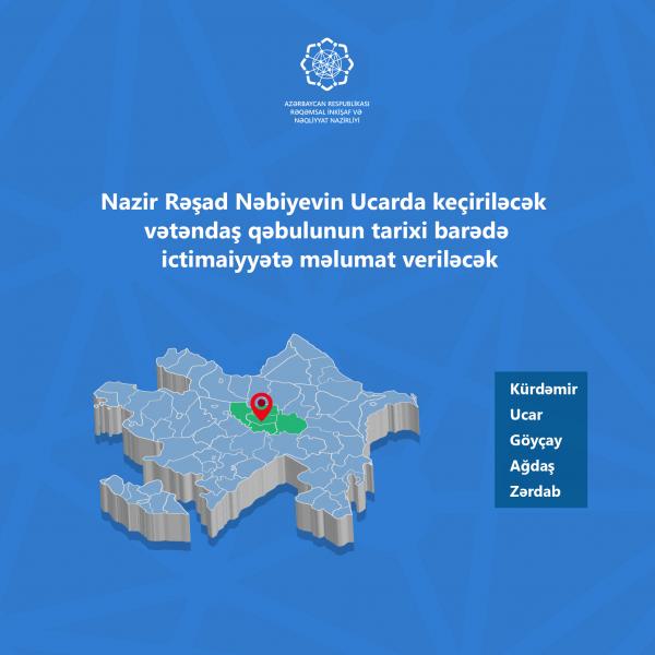 Ucarda keçiriləcək vətəndaş qəbulunun tarixi barədə məlumat veriləcək