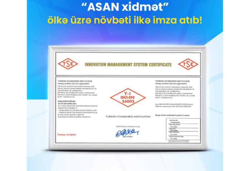 “ASAN xidmət” beynəlxalq sertifikata layiq görülüb