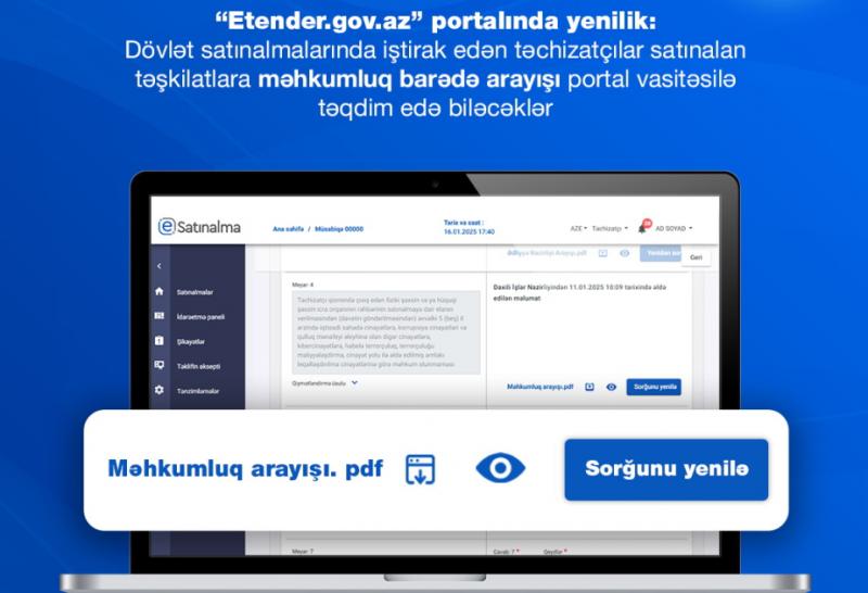 Məhkumluq arayışlarını portaldan əldə etmək mümkün olacaq