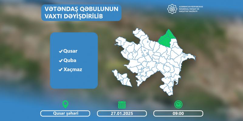 Rəşad Nəbiyev Qusarda vətəndaşları 27 yanvarda qəbul edəcək