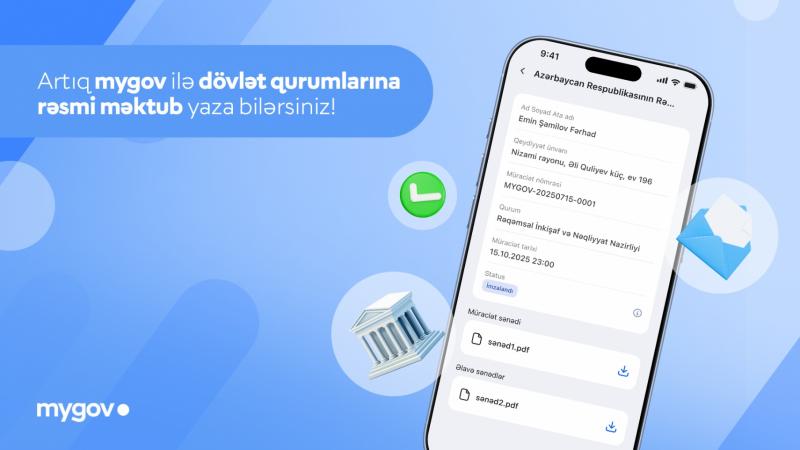 “mygov” ilə dövlət qurumlarına rəsmi məktub göndərilməsi mümkün olub